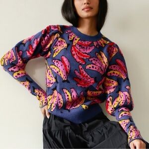 FARM Rio Banana Bunch Bishop Sleeve Sweater In Multi